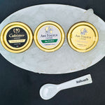 These caviars are truly one-of-a-kind, celebrated for their exceptional quality and exquisite flavour. Enjoy 10 g of each premium Italian caviar, presented with a mother-of-pearl spoon.
