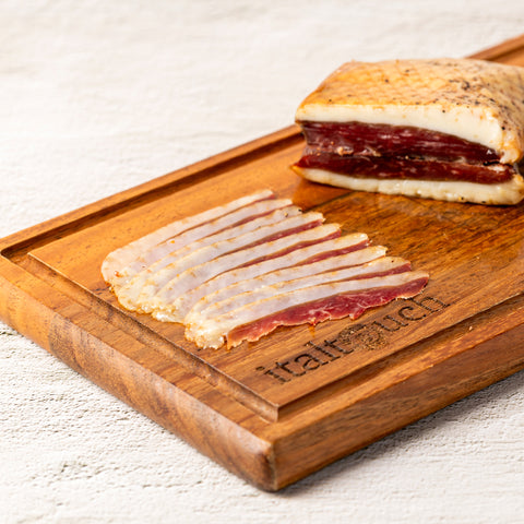 Halal Goose Breast Speck, a premium delicacy crafted by the renowned Italian meat producer known for top-quality products made using traditional methods