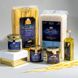 Explore the TRUFFLE LOVER Bundle – N°4, featuring authentic Italian truffle delicacies including black truffle & mushroom sauce, white truffle oil, Carnaroli rice, white truffle butter, La Tartufina truffle sauce, and Tagliolini egg pasta. Perfect for creating gourmet Italian dishes at home.